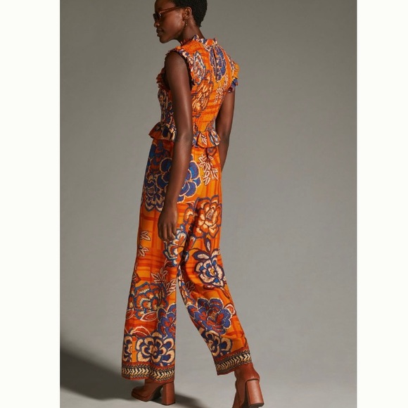 🌿|NWT| Farm x Anthropologie Smocked Wide Leg Jumpsuit - Picture 5 of 12